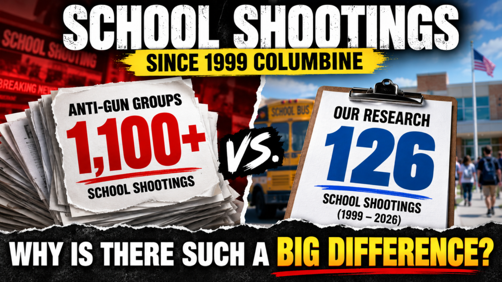 School shootings since 1999 Columbine: anti-gun groups claim 1,100+ vs. our research count of 126. Why is there such a big difference?